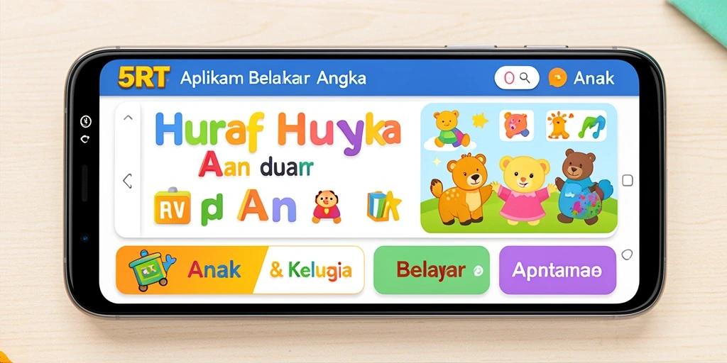 Antarmuka interaktif aplikasi 5RT untuk belajar huruf dan angka.
