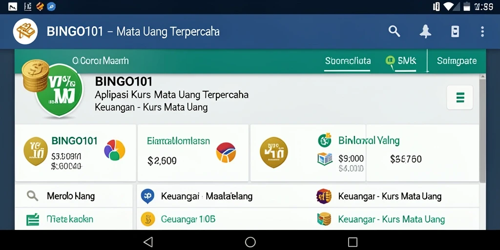 Tampilan antarmuka BINGO101 yang menampilkan informasi kurs mata uang.