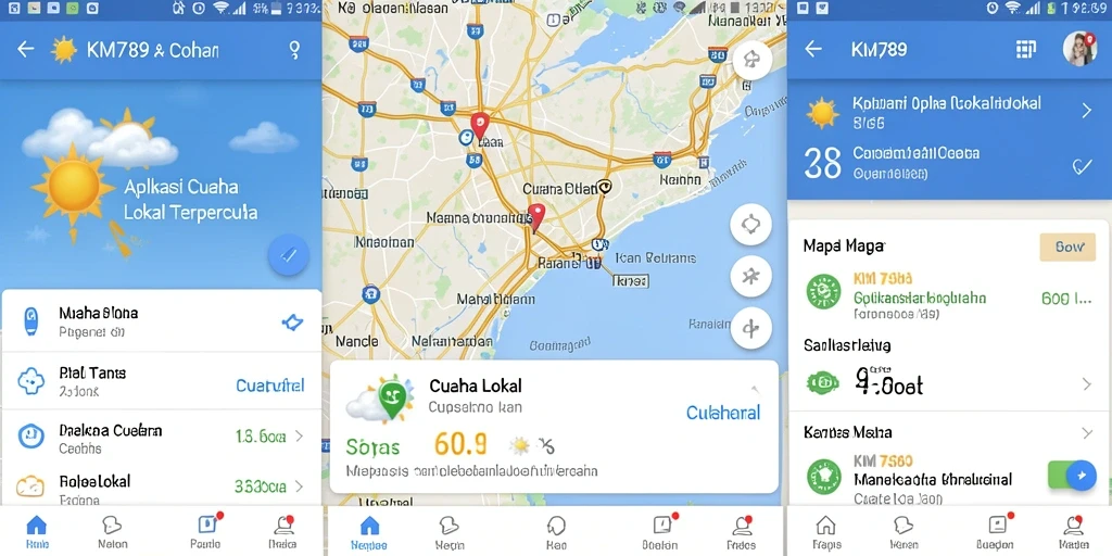 Tampilan antarmuka aplikasi KM789 yang menampilkan data cuaca lokal.