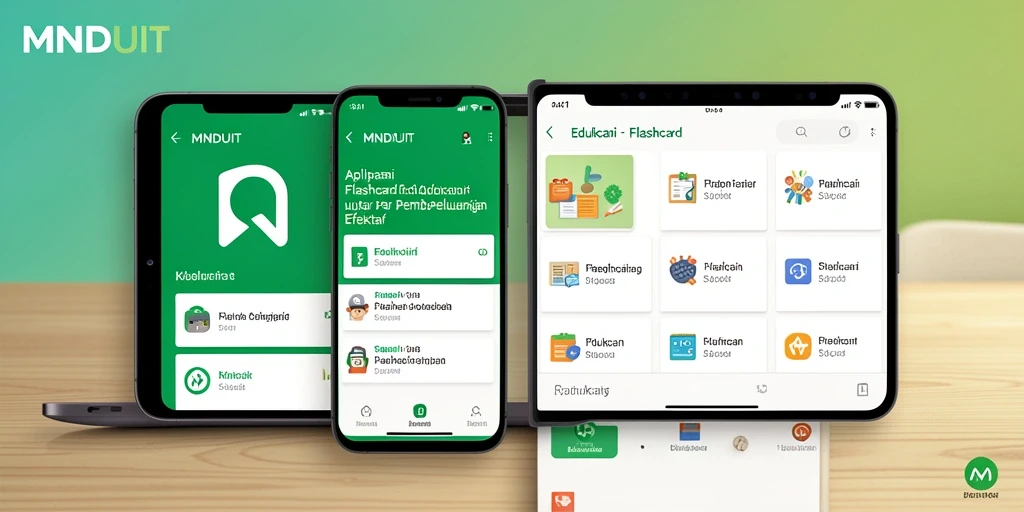 Antarmuka aplikasi MNDUIT dengan fitur Flashcard yang interaktif dan menarik.