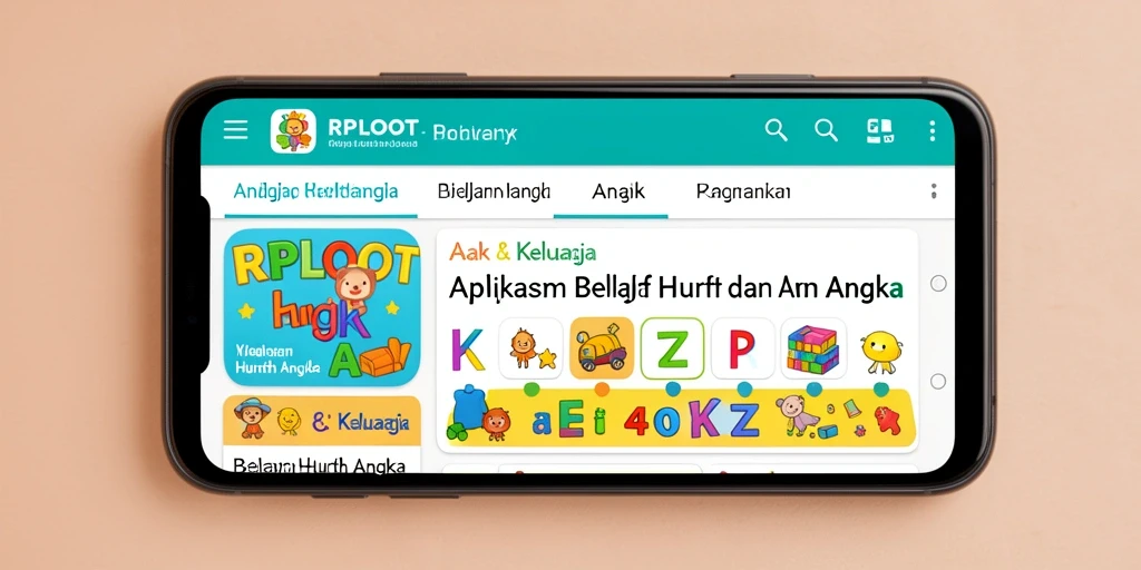 Tampilan antarmuka aplikasi RPLOOT yang menarik untuk belajar huruf dan angka.