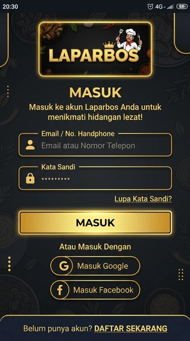 Tampilan halaman login laparbos